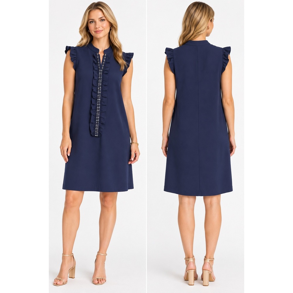 Lilly Pulitzer Adalee Shift Dress True Navy Size 10 NWT Embellished Ruffle